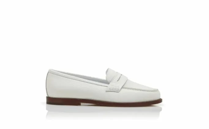 Flats Women Manolo Blahnik PERRITAWhite Calf Leather Penny Loafers Flats Women Manolo Blahnik PERRITAWhite Calf Leather Penny Loafers