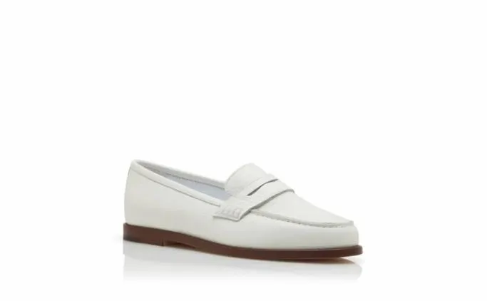 Flats Women Manolo Blahnik PERRITAWhite Calf Leather Penny Loafers Flats Women Manolo Blahnik PERRITAWhite Calf Leather Penny Loafers