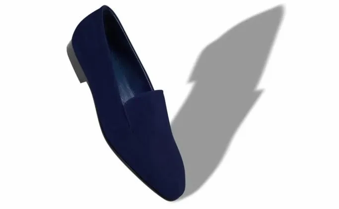 Flats Women Manolo Blahnik PITAKANavy Blue Suede Loafers