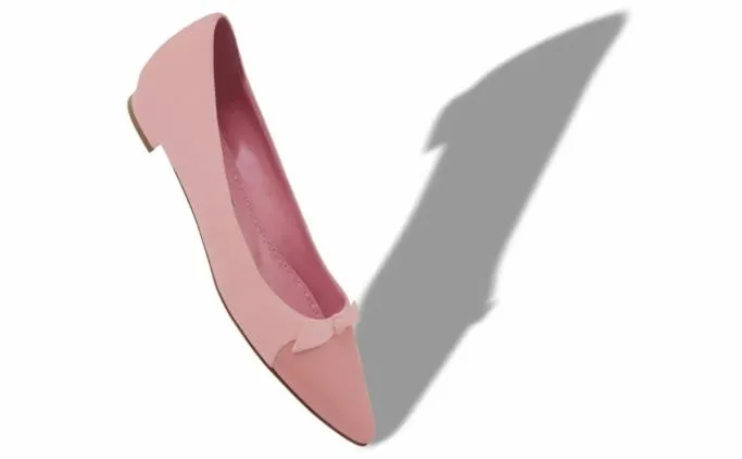 Flats Women Manolo Blahnik TIAKAPink Suede Bow Detail Flat Pumps