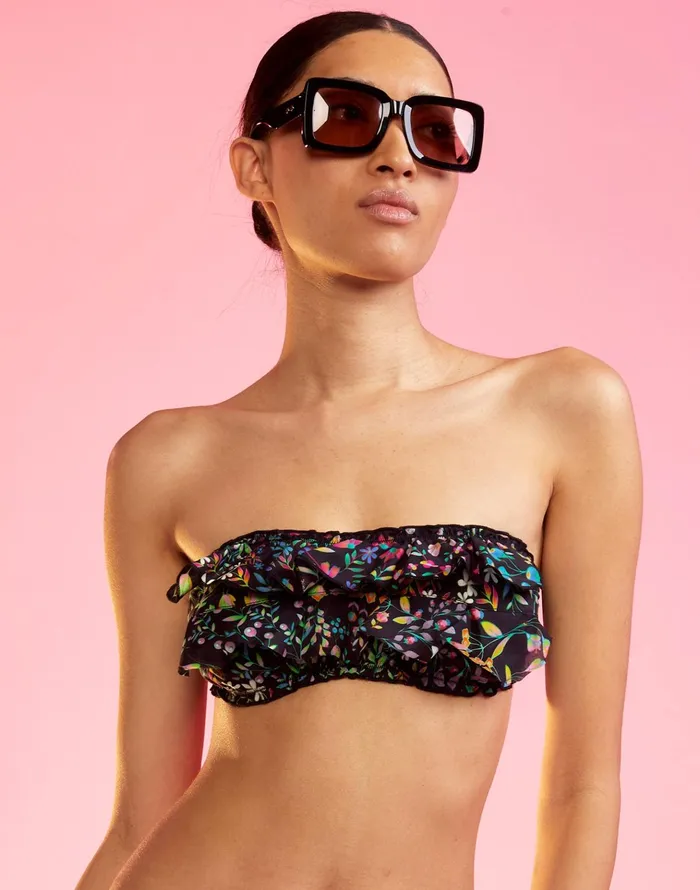 Flirt Cotton Bikini Top 8211 Blkmul Women Cynthia Rowley Surf and Swim