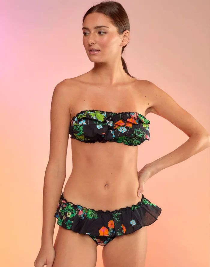 Flirt Ruffle Bikini Bottom 8211 Black Women Cynthia Rowley Surf and Swim