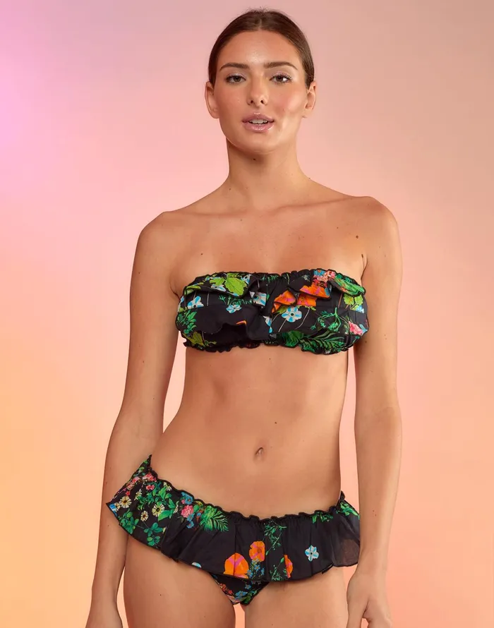 Flirt Ruffle Bikini Bottom 8211 Black Women Cynthia Rowley Surf and Swim