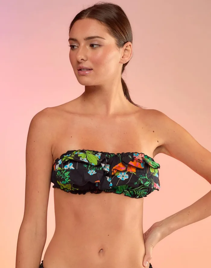 Flirt Ruffle Bikini Top 8211 Black Women Cynthia Rowley Surf and Swim