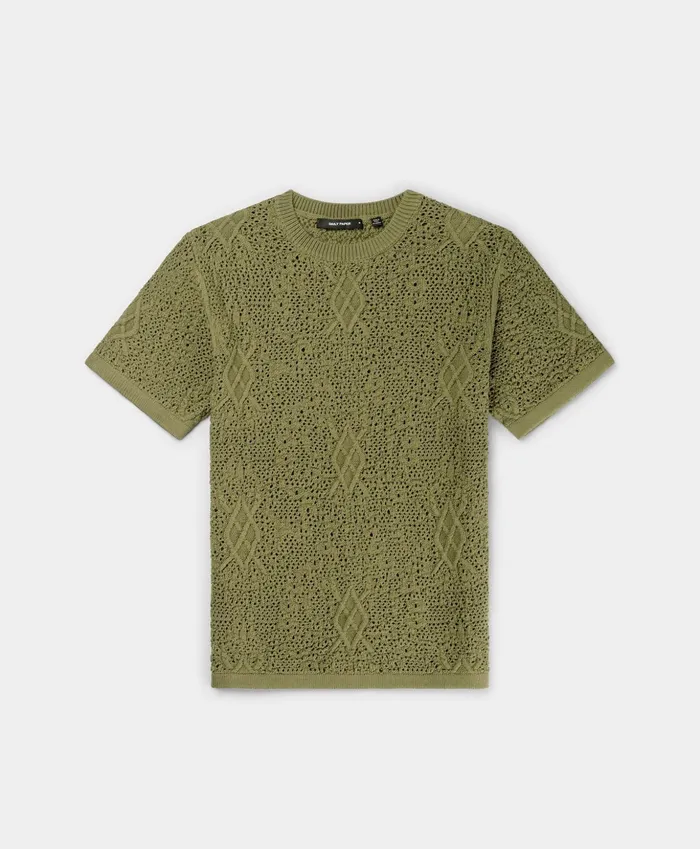 Four Leaf Green Shield Crochet TShirt Green Men Daily Paper TShirts