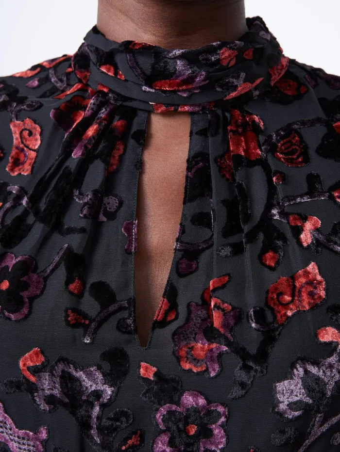 French Connection Avery Devore High Neck Mini Dress S BlackRed Woman Dresses