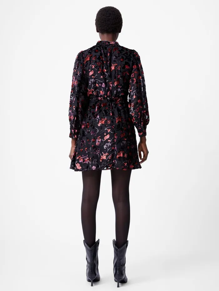 French Connection Avery Devore High Neck Mini Dress S BlackRed Woman Dresses