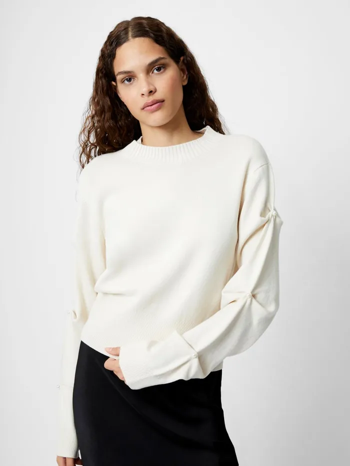 French Connection Babysoft Faux Pearl Sleeve Crew Neck Jumper Classic Cream Woman Jumpers and Cardigans French Connection Babysoft Faux Pearl Sleeve Crew Neck Jumper Classic Cream Woman Jumpers and Cardigans