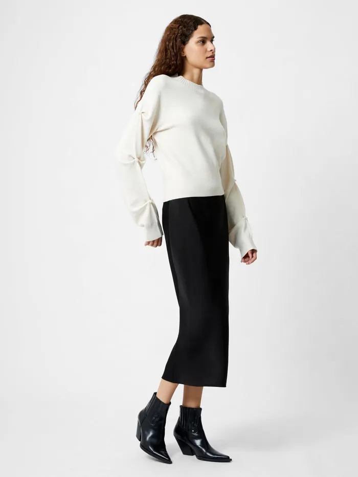 French Connection Babysoft Faux Pearl Sleeve Crew Neck Jumper Classic Cream Woman Jumpers and Cardigans