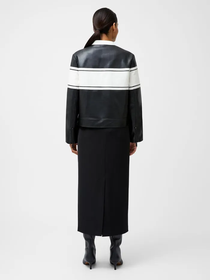 French Connection Berkely Racer PU Leather Jacket BlackCream Woman Coats and Jackets