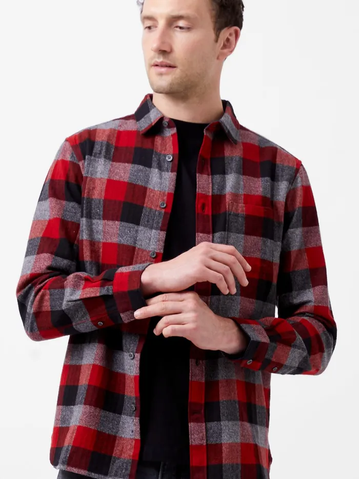 French Connection Brushed Flannel Check Shirt Burgundy Red Man Shirts