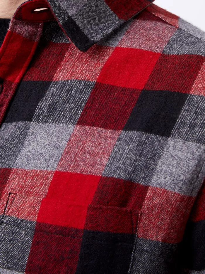 French Connection Brushed Flannel Check Shirt Burgundy Red Man Shirts