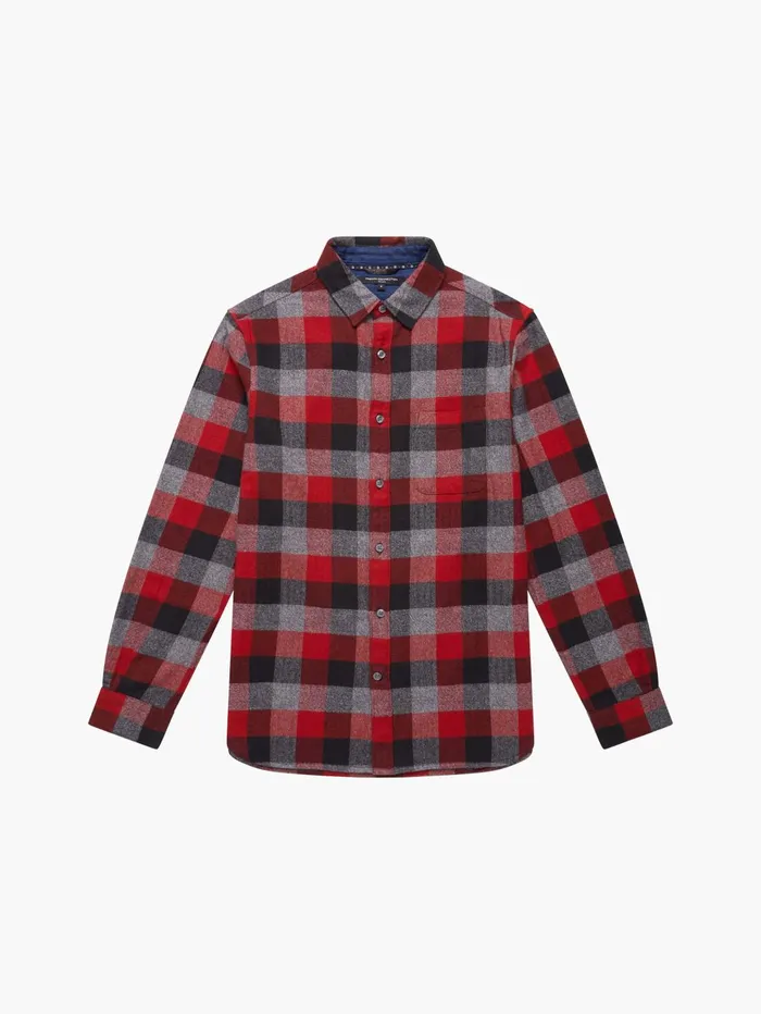 French Connection Brushed Flannel Check Shirt Burgundy Red Man Shirts