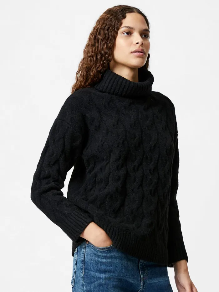 French Connection Cable Knit Roll Neck Jumper Black Woman Jumpers and Cardigans French Connection Cable Knit Roll Neck Jumper Black Woman Jumpers and Cardigans