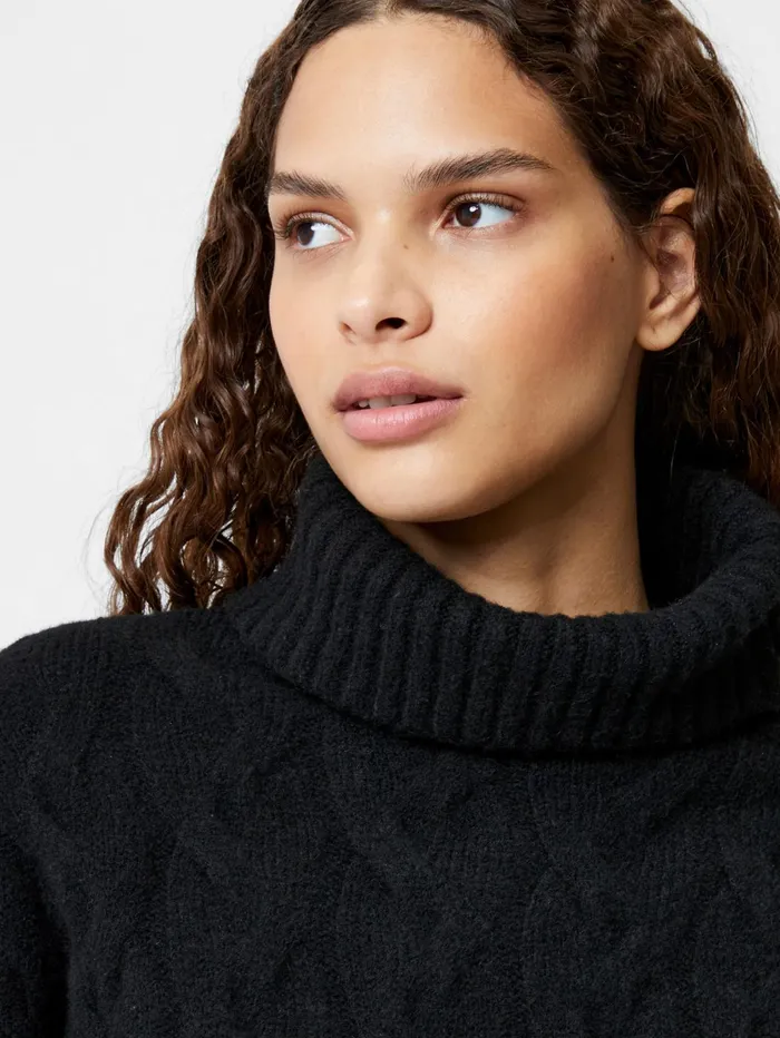 French Connection Cable Knit Roll Neck Jumper Black Woman Jumpers and Cardigans