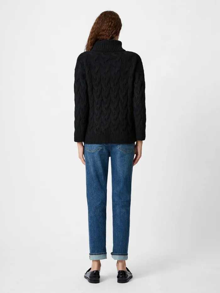 French Connection Cable Knit Roll Neck Jumper Black Woman Jumpers and Cardigans
