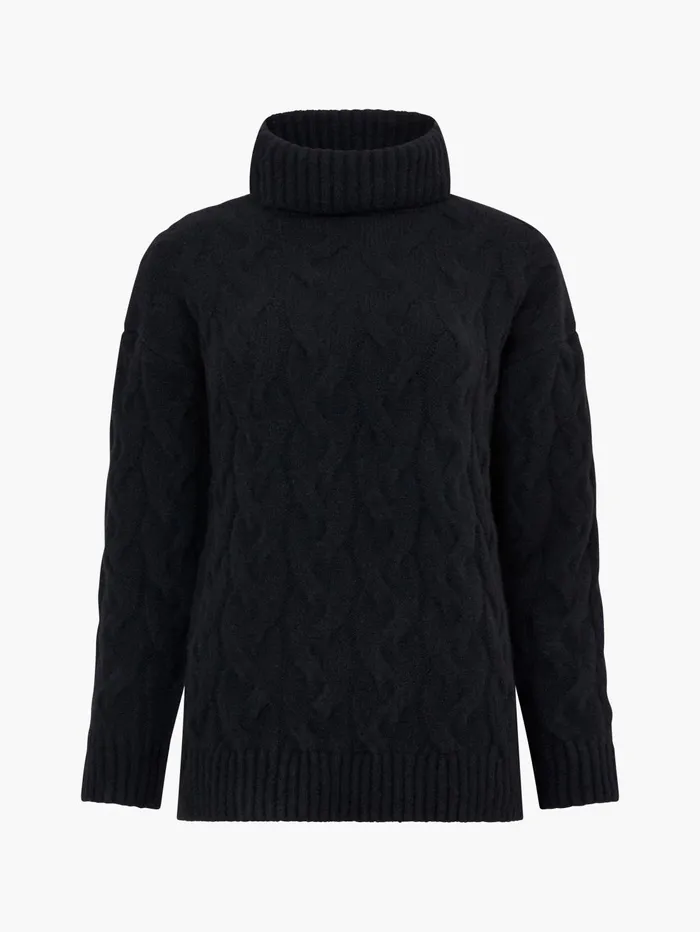 French Connection Cable Knit Roll Neck Jumper Black Woman Jumpers and Cardigans