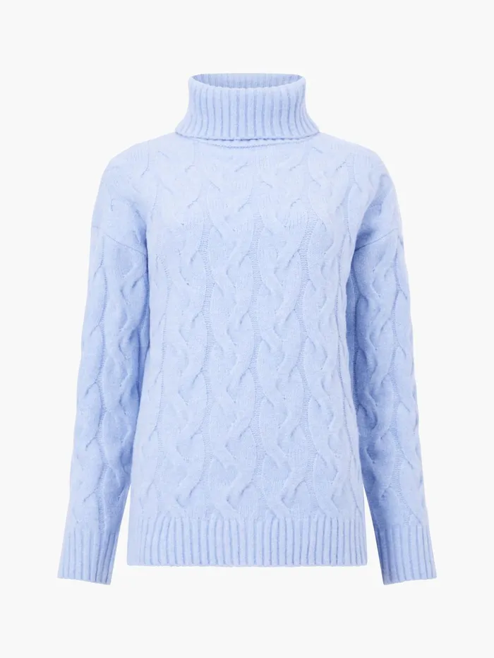 French Connection Cable Knit Roll Neck Jumper Crystal Clear Blue Woman Jumpers and Cardigans