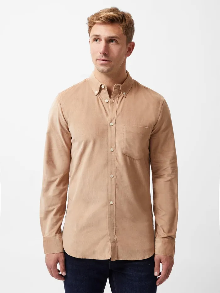 French Connection Cord Long Sleeve Shirt Camel Man Shirts
