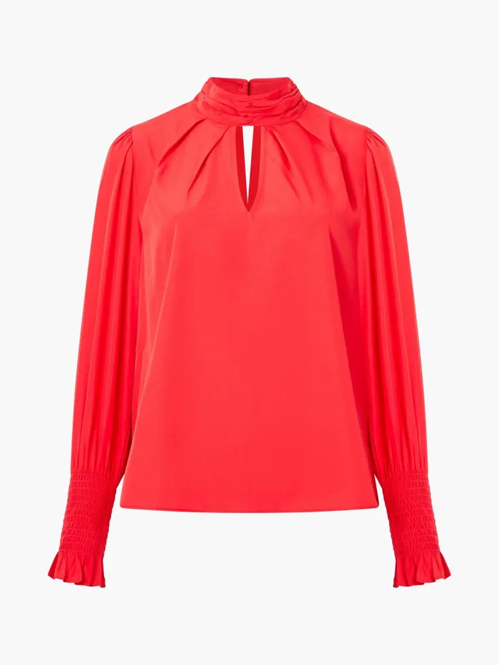 French Connection Crepe Light Keyhole Long Sleeve Blouse Red Woman Tops