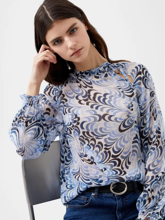 French Connection Diandra Hallie Crinkle Blouse Mauve Morn Blue Woman Tops
