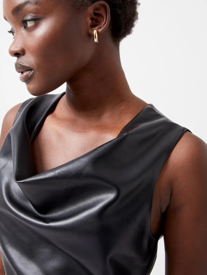 French Connection Elettra PU Cowl Neck Sleeveless Top Blackout Woman Tops