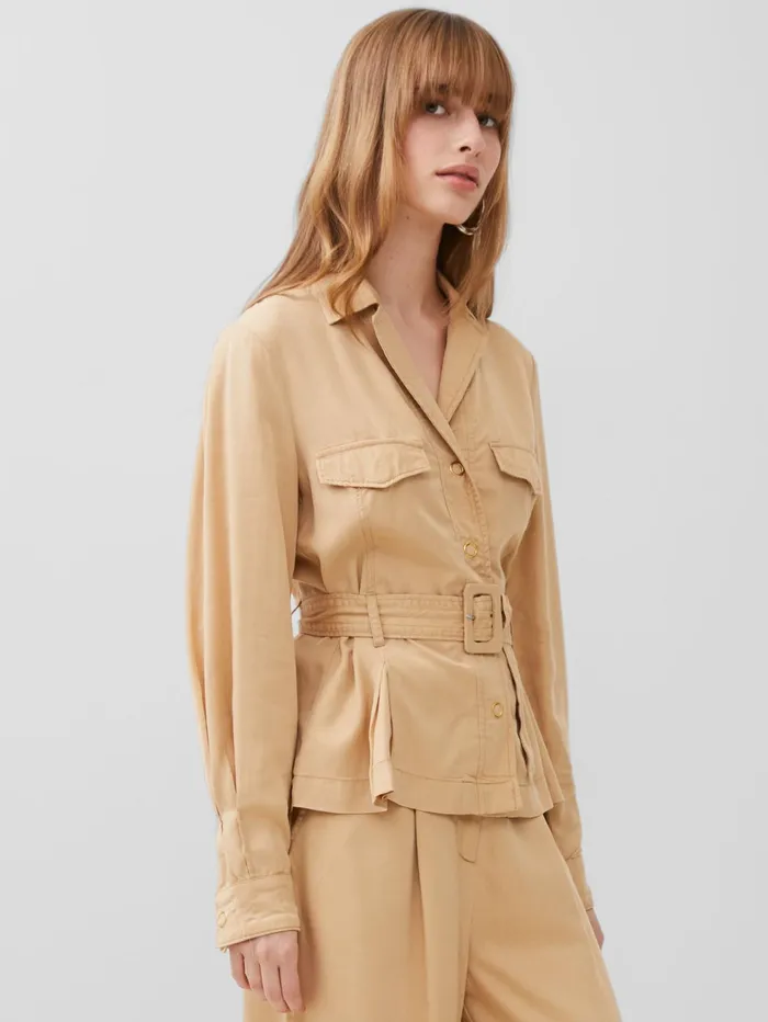 French Connection Elkie Twill Belted Jacket Biscotti Woman Coords