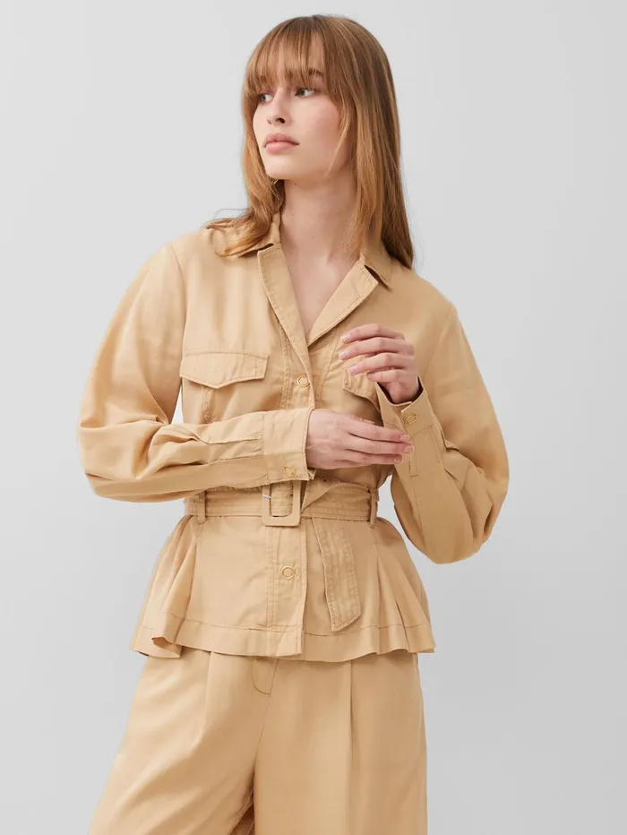 French Connection Elkie Twill Belted Jacket Biscotti Woman Coords