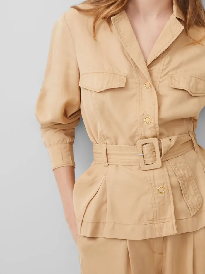 French Connection Elkie Twill Belted Jacket Biscotti Woman Coords