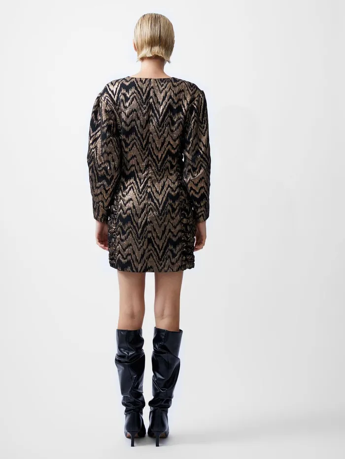French Connection Ellery Eco Jacquard Puff Sleeve Mini Dress BlackoutCopper Woman Dresses