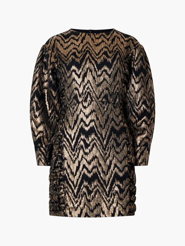 French Connection Ellery Eco Jacquard Puff Sleeve Mini Dress BlackoutCopper Woman Dresses