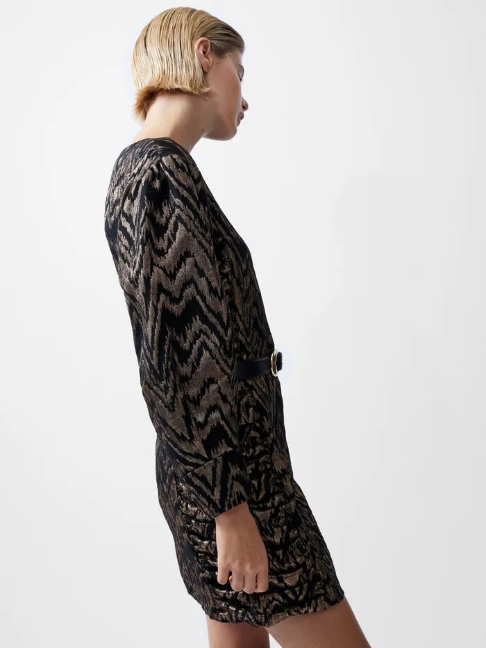 French Connection Ellery Eco Jacquard Puff Sleeve Mini Dress BlackoutCopper Woman Dresses