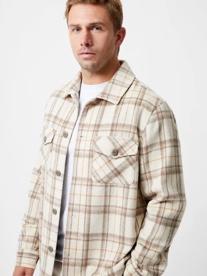 French Connection Flannel Jacket Stone Man Coats and Jackets