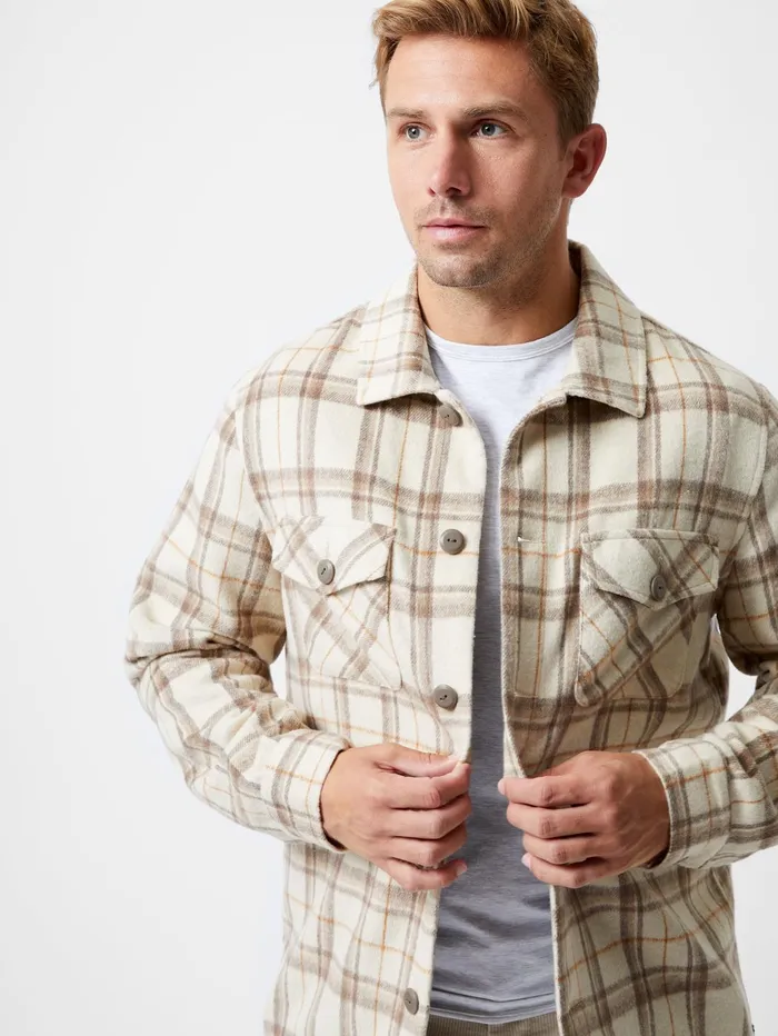 French Connection Flannel Jacket Stone Man Coats and Jackets