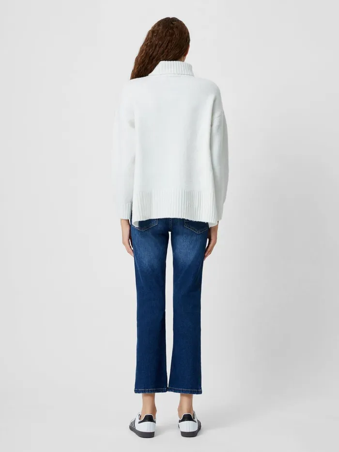 French Connection Funnel Neck Stepped Hem Cable Knit Jumper Winter White Woman Jumpers and Cardigans