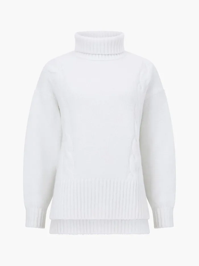 French Connection Funnel Neck Stepped Hem Cable Knit Jumper Winter White Woman Jumpers and Cardigans