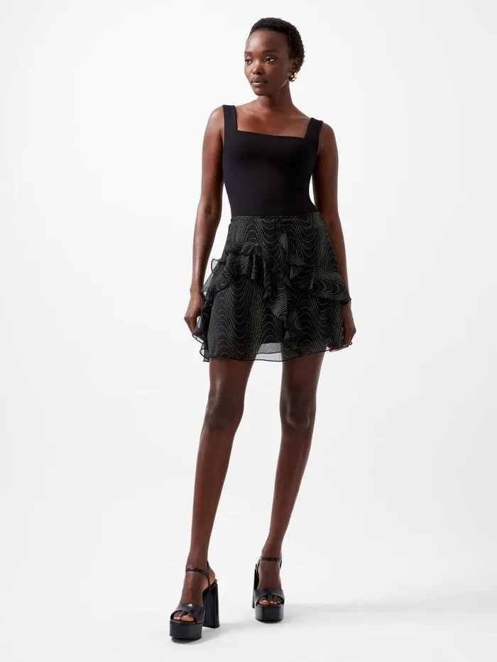 French Connection Grace Artemis Frill Mini Skirt BlackoutVivid Green Woman Skirts