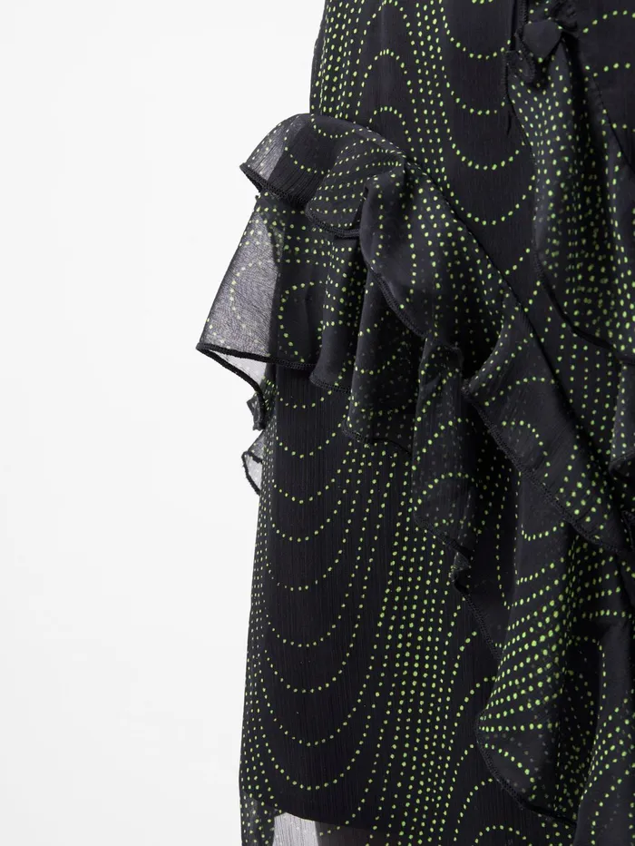 French Connection Grace Artemis Frill Mini Skirt BlackoutVivid Green Woman Skirts