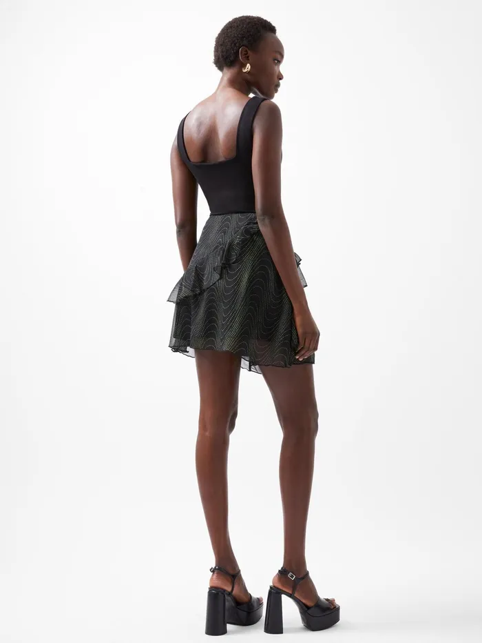 French Connection Grace Artemis Frill Mini Skirt BlackoutVivid Green Woman Skirts