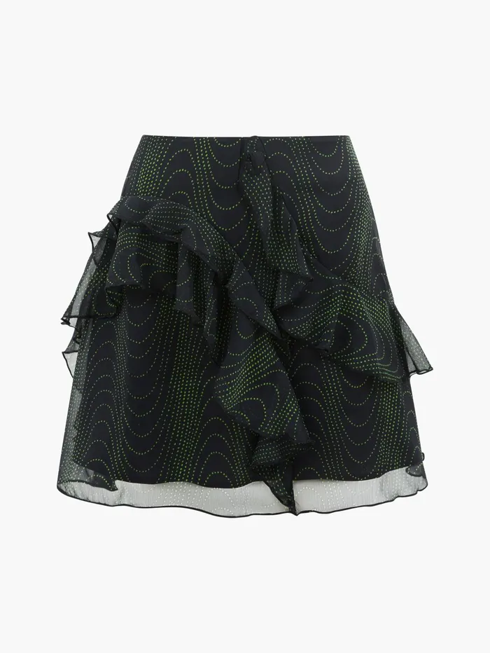French Connection Grace Artemis Frill Mini Skirt BlackoutVivid Green Woman Skirts