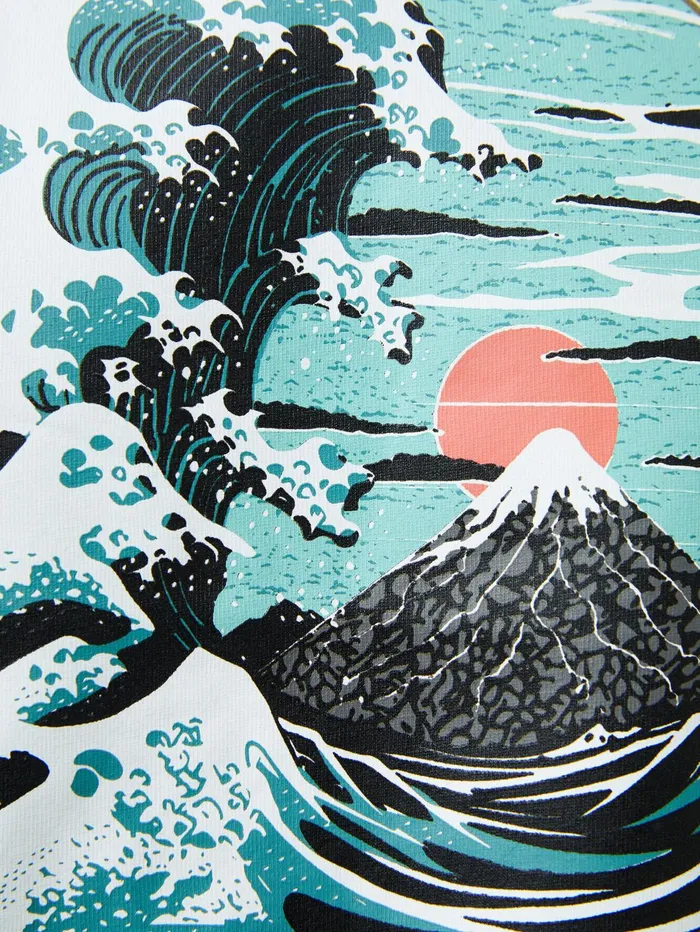 French Connection Great Wave Organic Graphic TShirt Light Green Man TShirts and Polo Shirts