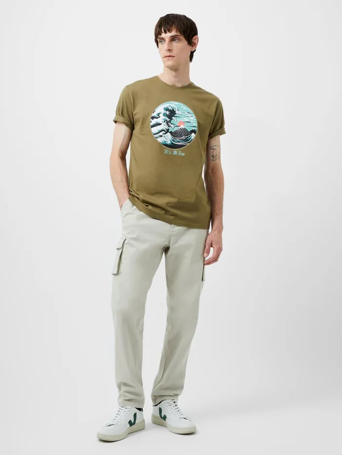 French Connection Great Wave Organic Graphic TShirt Light Green Man TShirts and Polo Shirts