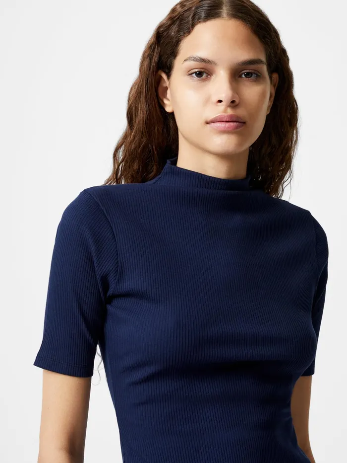 French Connection Grown On Turtleneck Ribbed Top Midnight Blue Woman Tops