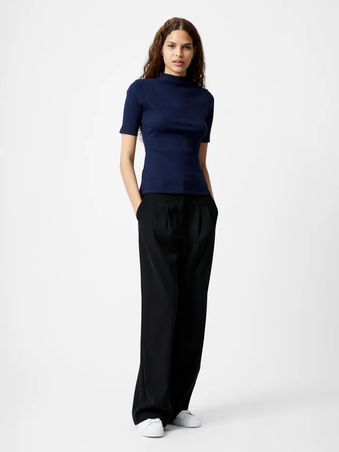 French Connection Grown On Turtleneck Ribbed Top Midnight Blue Woman Tops
