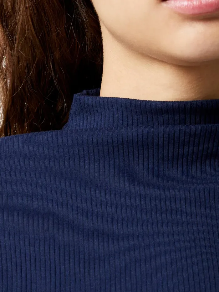 French Connection Grown On Turtleneck Ribbed Top Midnight Blue Woman Tops