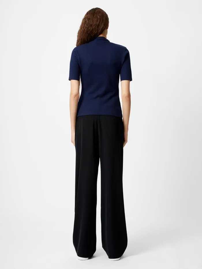French Connection Grown On Turtleneck Ribbed Top Midnight Blue Woman Tops