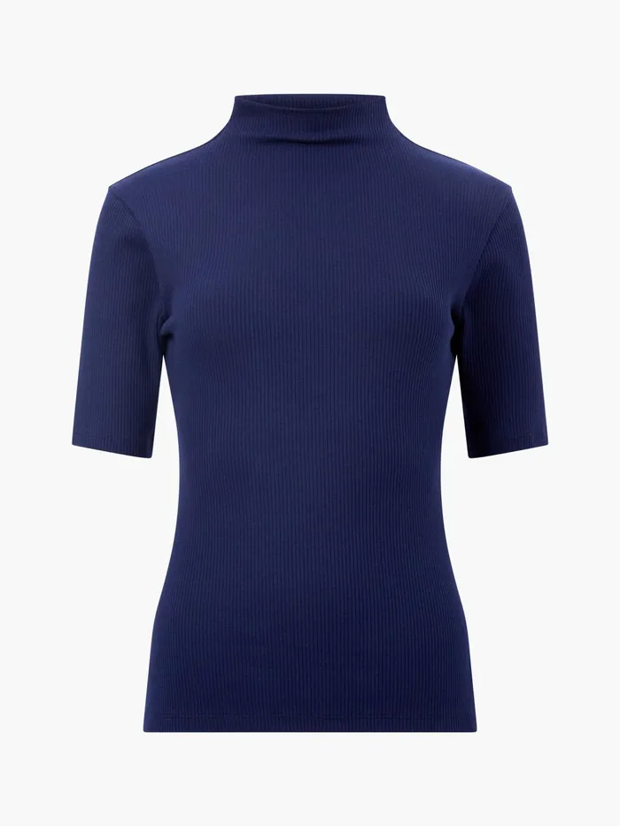 French Connection Grown On Turtleneck Ribbed Top Midnight Blue Woman Tops