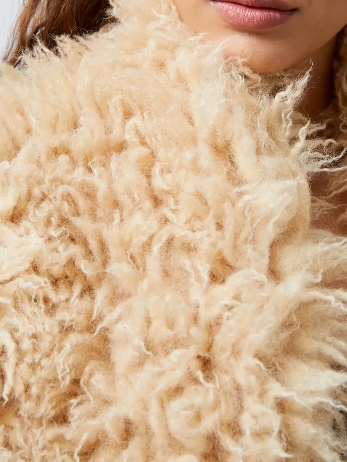 French Connection Harvey Faux Fur Jacket Light Beige Woman Coats and Jackets