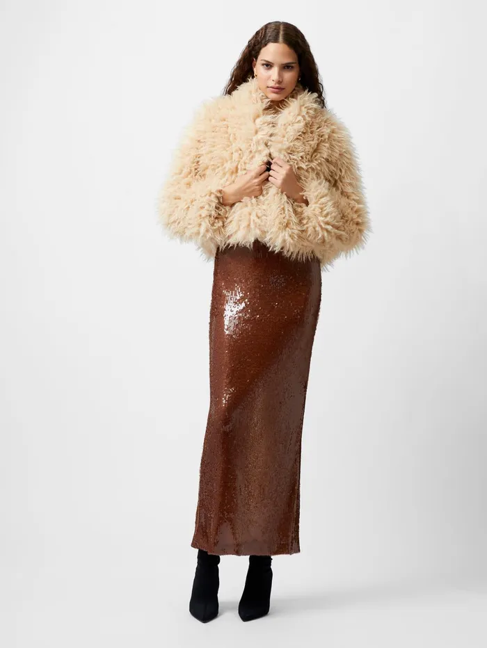 French Connection Harvey Faux Fur Jacket Light Beige Woman Coats and Jackets