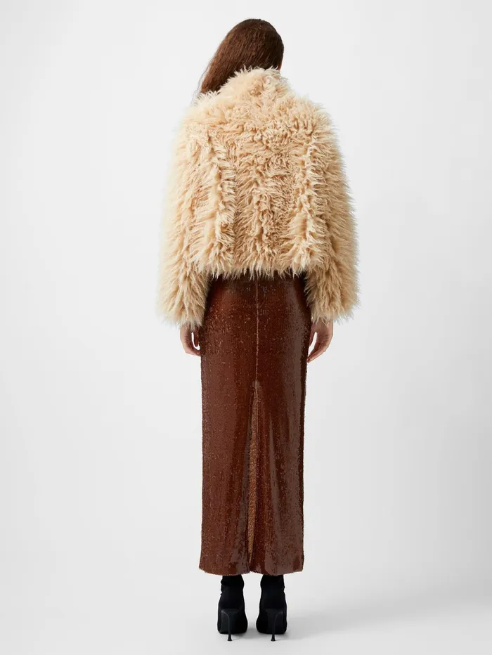 French Connection Harvey Faux Fur Jacket Light Beige Woman Coats and Jackets